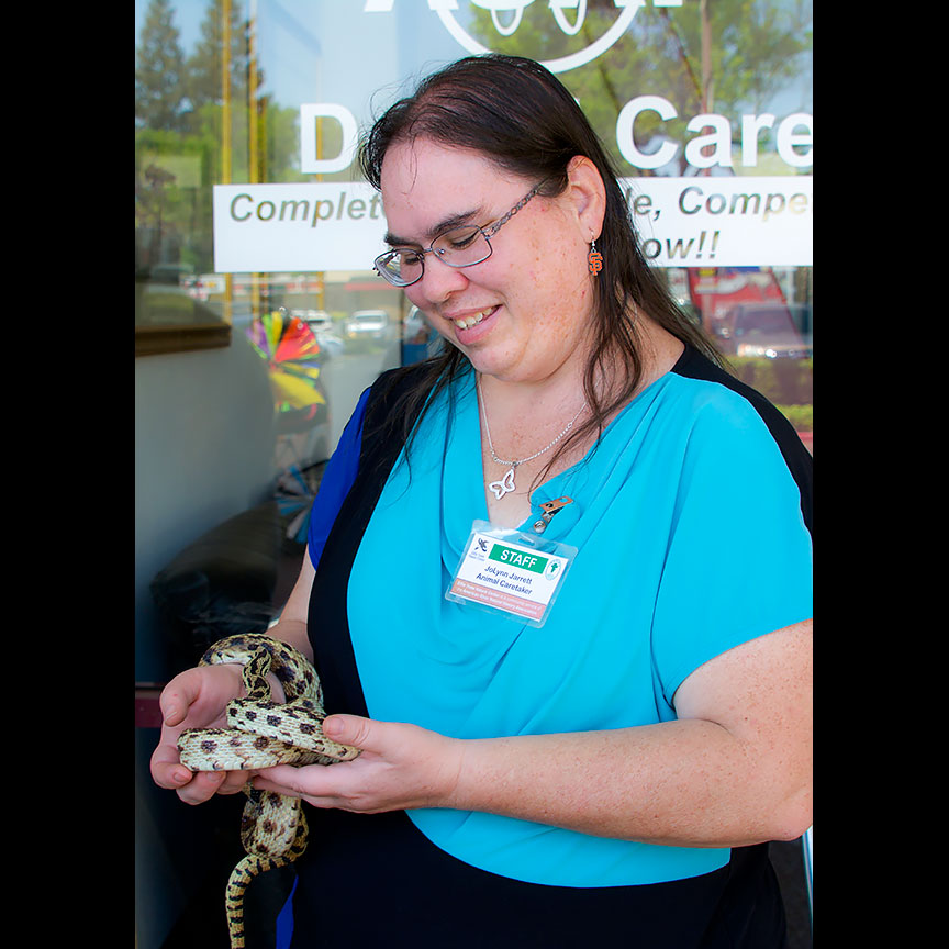 JoLynn Jarrett of the Effie Yeaw Nature Center taught curious guests the proper way to touch a snake.