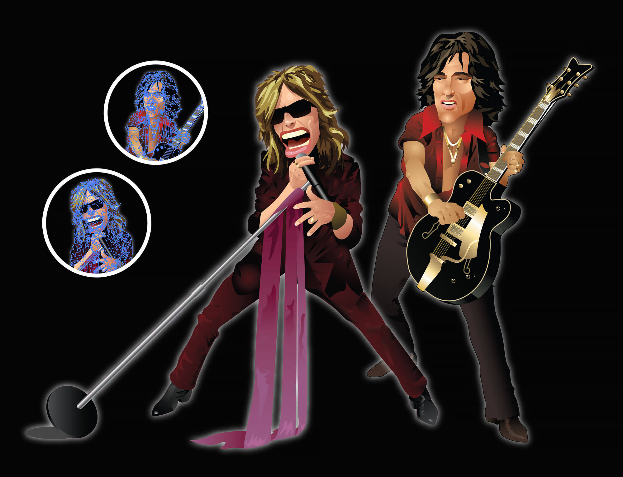 Caricatures of Steven Tyler and Joe Perry